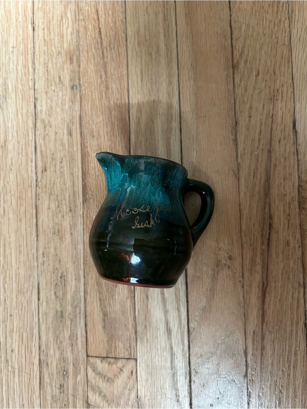 Vintage McMaster Craft Handcrafted Green Ceramic Pitcher with Teal Glaze